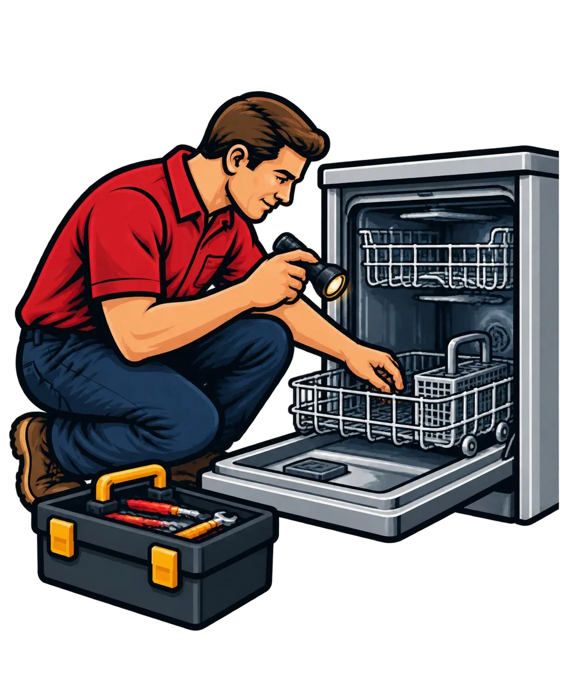 Technician repairing a dishwasher in Dartmouth